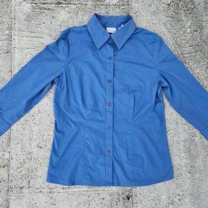 Kim Rogers Women Top Shirt Collared Button Front Long Sleeve Cotton Shirt Size S